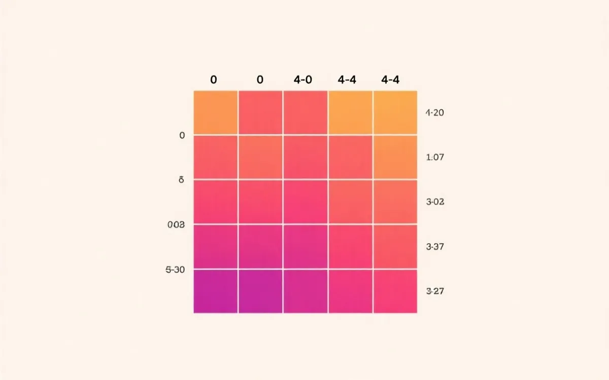 比分概率矩阵可视化示例：0-0到4-4的热力图与高概率比分标注